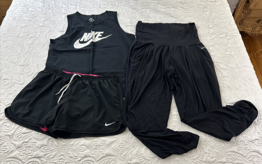 3pc Athletic Lot Nike Yoga Leggings Tank Top Shirt Shorts Womens Large